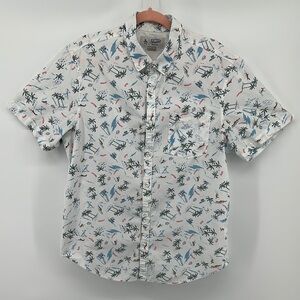 Original Penguin White&Blue Surfer&Beach Design Casual Button Down Shirt Sz Lg